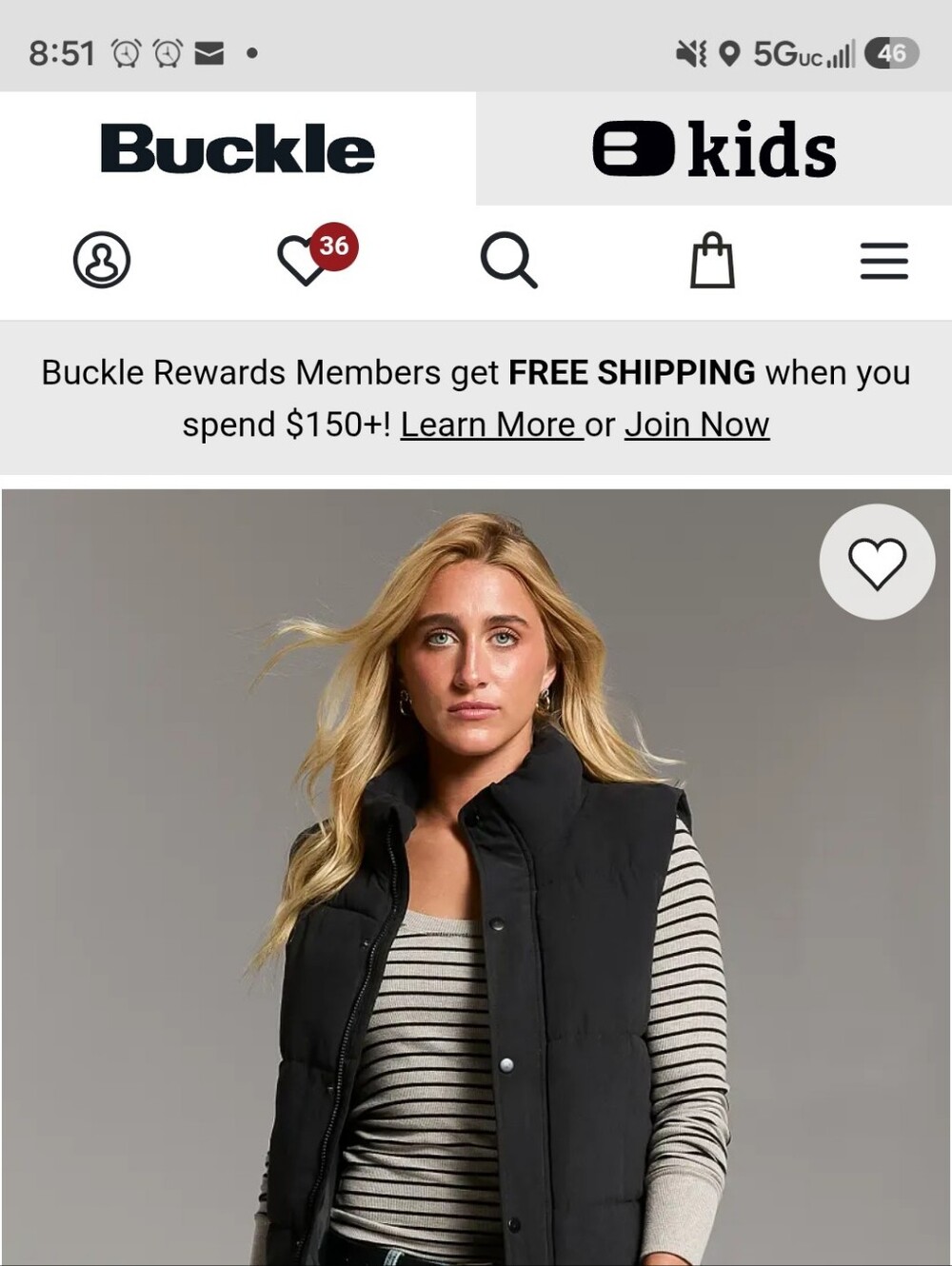 Buckle Kids Black Puffer Vest